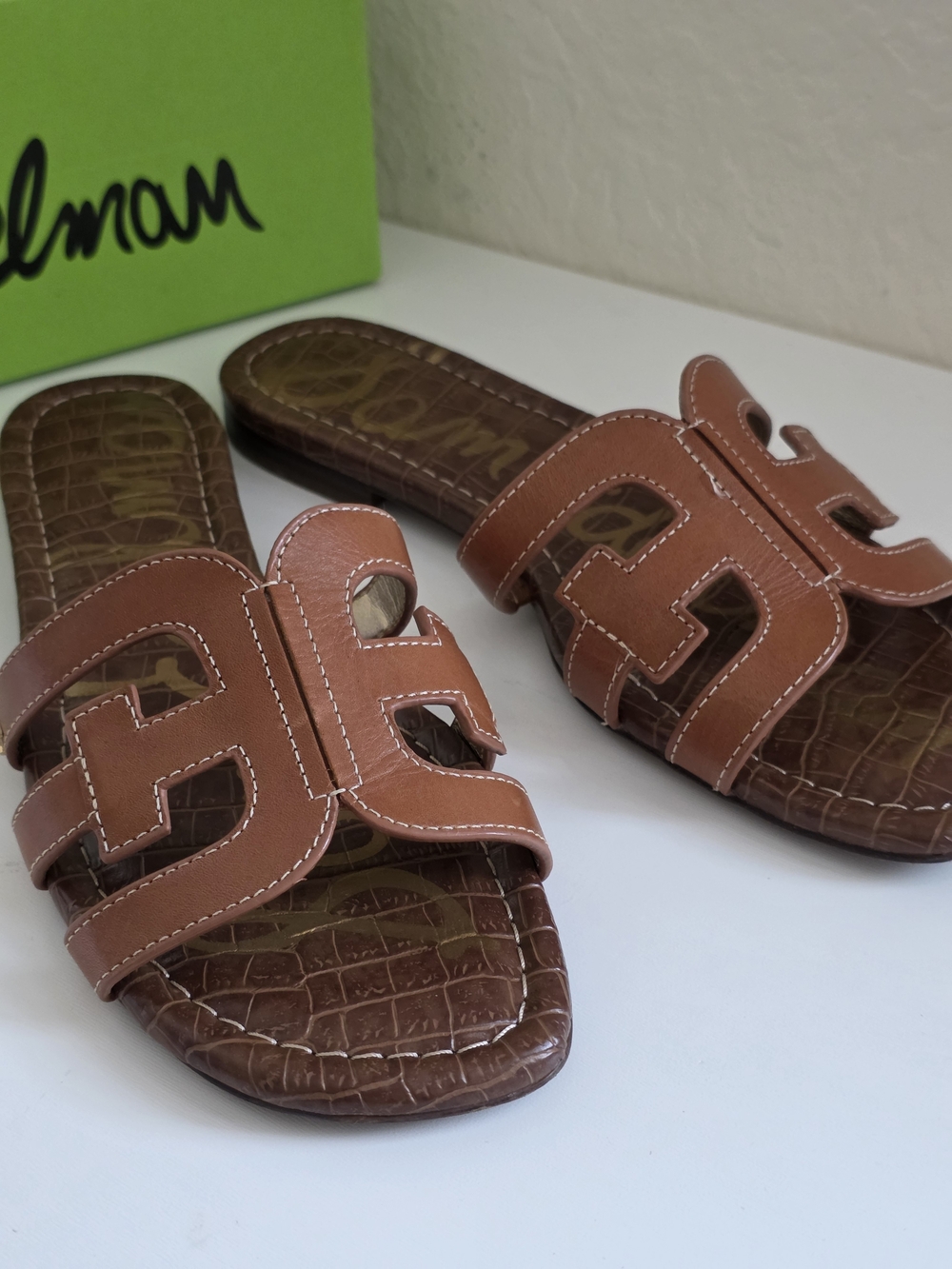 Sam Edelman Bay Cutout  Brown Leather Slide Sandals  Casual Slip-On Size 8